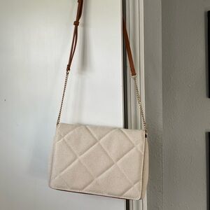 a new day Cream Quilted Crossbody with Gold Chain